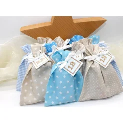 Adventskalender|Monemy Adventskalender / Säckchen zum Befüllen / Stoffsäckchen mit Zahlen creme beige hellblau
