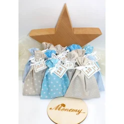 Adventskalender|Monemy Adventskalender / Säckchen zum Befüllen / Stoffsäckchen mit Zahlen creme beige hellblau