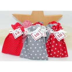 Sale Adventskalender / Säckchen zum befüllen / Stoffsäckchen mit Zahlen rot grau Adventskalender