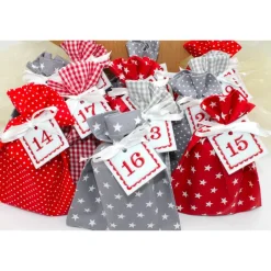 Sale Adventskalender / Säckchen zum befüllen / Stoffsäckchen mit Zahlen rot grau Adventskalender