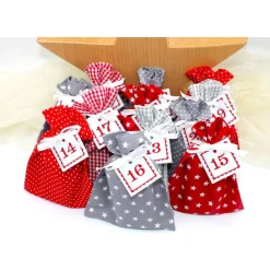 Sale Adventskalender / Säckchen zum befüllen / Stoffsäckchen mit Zahlen rot grau Adventskalender