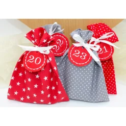 Sale Adventskalender / Säckchen zum befüllen / Stoffsäckchen mit Zahlen rot grau Adventskalender
