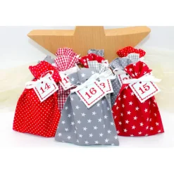 Sale Adventskalender / Säckchen zum befüllen / Stoffsäckchen mit Zahlen rot grau Adventskalender