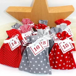 Sale Adventskalender / Säckchen zum befüllen / Stoffsäckchen mit Zahlen rot grau Adventskalender