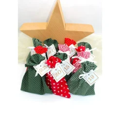 Adventskalender / Säckchen zum Befüllen / Stoffsäckchen mit Zahlen dunkelgrün rot Adventskalender