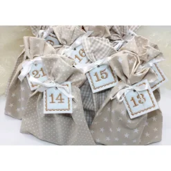 Adventskalender|Monemy Adventskalender / Säckchen zum befüllen / Stoffsäckchen mit Zahlen beige creme weiß