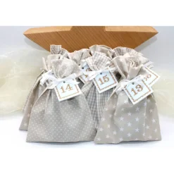 Adventskalender|Monemy Adventskalender / Säckchen zum befüllen / Stoffsäckchen mit Zahlen beige creme weiß