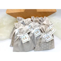 Adventskalender|Monemy Adventskalender / Säckchen zum befüllen / Stoffsäckchen mit Zahlen beige creme weiß