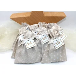 Adventskalender|Monemy Adventskalender / Säckchen zum befüllen / Stoffsäckchen mit Zahlen beige creme weiß