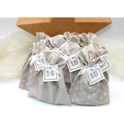 Adventskalender|Monemy Adventskalender / Säckchen zum befüllen / Stoffsäckchen mit Zahlen beige creme weiß