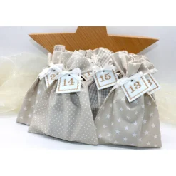 Adventskalender|Monemy Adventskalender / Säckchen zum befüllen / Stoffsäckchen mit Zahlen beige creme weiß