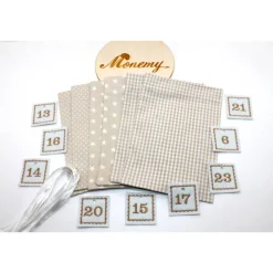 Adventskalender|Monemy Adventskalender / Säckchen zum befüllen / Stoffsäckchen mit Zahlen beige creme weiß
