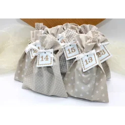 Adventskalender|Monemy Adventskalender / Säckchen zum befüllen / Stoffsäckchen mit Zahlen beige creme weiß