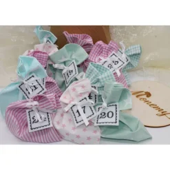 Adventskalender|Monemy Adventskalender / Säckchen zum befüllen / Stoffsäckchen mit Zahlen mint rosa