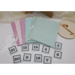 Adventskalender|Monemy Adventskalender / Säckchen zum befüllen / Stoffsäckchen mit Zahlen mint rosa