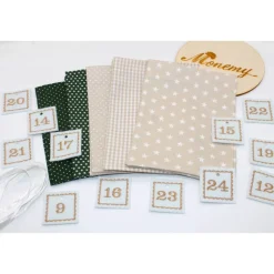 Adventskalender / Säckchen zum Befüllen / Stoffsäckchen mit Zahlen dunkelgrün beige Adventskalender