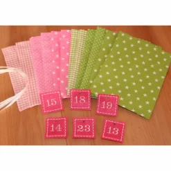 Adventskalender|Monemy Adventskalender / Säckchen zum befüllen / Stoffsäckchen mit Zahlen rosa grün