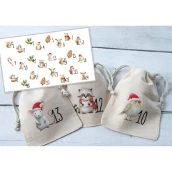 Sale Adventskalender Beutel 24 Stück – Baumwollbeutel mit Waldtieren, OEKO-TEX, 10×14 Adventskalender