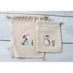Adventskalender|nice-4u Adventskalender Beutel 24 Stück – Baumwollbeutel mit Weihnachtstieren, OEKO-TEX, klein/groß/Mix, wiederverwendbar