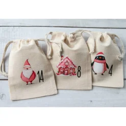 Sale Adventskalender Beutel 24 Stück – Baumwollbeutel „Pink Christmas“, OEKO-TEX, 10×14/15×20 cm, wiederverwendbar Adventskalender