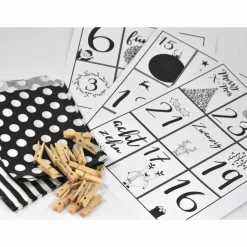 Sale Adventskalender DIY mit Kraftpapiertüten, Zahlen und Holzklammern mir grafischen Motiven Adventskalender