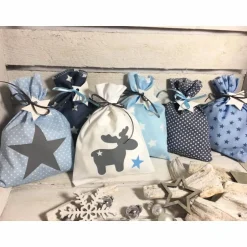 Sale Adventskalender Elch blau grau Kalender Advent selber befüllen Säckchen Baumwolle Taschen Tüten Türchen Weihnachten Adventskalender