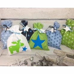 Adventskalender Elch grün blau Kalender Advent selber befüllen Säckchen Baumwolle Taschen Tüten Türchen Weihnachten Adventskalender