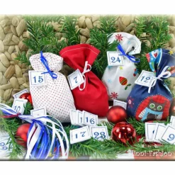 Adventskalender|Blinni-Fashion Adventskalender EULE, Stoff Säckchen mit gestickten Zahlen für Kinder und Erwachsene, Weihnachten, Advent, verschiedene Farben