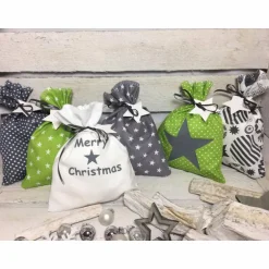 Outlet Adventskalender grau grün Stern Kalender Advent selber befüllen Säckchen Baumwolle Taschen Tüten Türchen Weihnachten Adventskalender