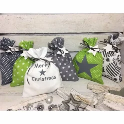 Outlet Adventskalender grau grün Stern Kalender Advent selber befüllen Säckchen Baumwolle Taschen Tüten Türchen Weihnachten Adventskalender