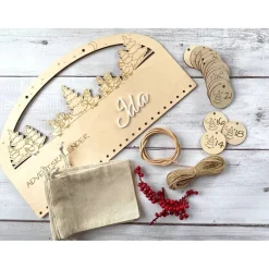 Outlet Adventskalender Holz 38×21 cm – Winterlandschaft mit Gänsen, Acryl-Name, Set-Auswahl, Birke 4 mm Adventskalender