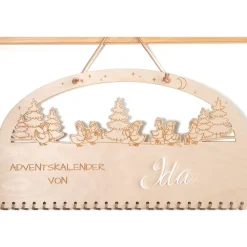 Outlet Adventskalender Holz 38×21 cm – Winterlandschaft mit Gänsen, Acryl-Name, Set-Auswahl, Birke 4 mm Adventskalender