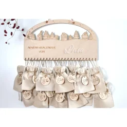 Adventskalender|nice-4u Adventskalender Holz Winterlandschaft mit Wichtel 38×21 cm | Acryl-Name | Brett, Zahlen oder Komplettset