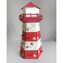 Best Adventskalender Leuchtturm zum selbst befüllen – Handgemacht in Rot/Cremfarben Adventskalender