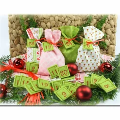Hot Adventskalender mit Stoff Säckchen und gestickten Zahlen auf Filz für Mädchen, Weihnachten, Advent,rosa, rot, grün Adventskalender