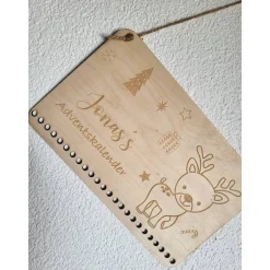 Clearance Adventskalender personalisiert mit Name klein,Rehntier, Weihnachten, Adventskalender aus Holz/Laser, Advent,Jutesäckchen Adventskalender