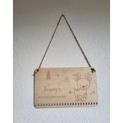 Clearance Adventskalender personalisiert mit Name klein,Rehntier, Weihnachten, Adventskalender aus Holz/Laser, Advent,Jutesäckchen Adventskalender