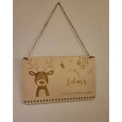 Best Adventskalender personalisiert mit Name klein,Rehntier, Weihnachten, Adventskalender aus Holz/Laser, Advent,Jutesäckchen Adventskalender