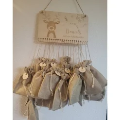 Best Adventskalender personalisiert mit Name klein,Rehntier, Weihnachten, Adventskalender aus Holz/Laser, Advent,Jutesäckchen Adventskalender