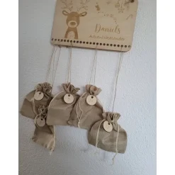 Best Adventskalender personalisiert mit Name klein,Rehntier, Weihnachten, Adventskalender aus Holz/Laser, Advent,Jutesäckchen Adventskalender
