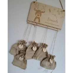Best Adventskalender personalisiert mit Name klein,Rehntier, Weihnachten, Adventskalender aus Holz/Laser, Advent,Jutesäckchen Adventskalender