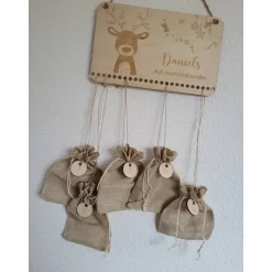 Best Adventskalender personalisiert mit Name klein,Rehntier, Weihnachten, Adventskalender aus Holz/Laser, Advent,Jutesäckchen Adventskalender