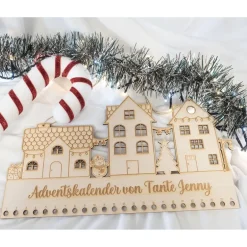 Adventskalender|MiniPiShop Adventskalender personalisiert zum Befüllen Kinder - Motiv Schneemann Lichterhäuser - DIY Adventskalender