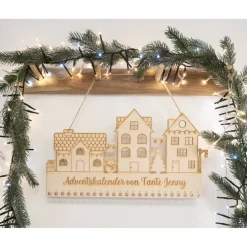 Adventskalender|MiniPiShop Adventskalender personalisiert zum Befüllen Kinder - Motiv Schneemann Lichterhäuser - DIY Adventskalender