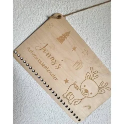 New Adventskalender personalisiert mit Name groß,Rehntier, Weihnachten, Adventskalender aus Holz/Laser, Advent,Jutesäckchen, Adventskalender