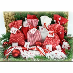 Outlet Adventskalender Stoff Säckchen mit gestickten Zahlen für Kinder und Erwachsene, Weihnachten, Advent, verschiedene Farben Adventskalender