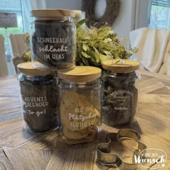 Online Adventskalender/ Vorratsglas Holzdeckel | Weihnachten | Keksglas |  | Plott | 1270ml | Geschenk zu Weihnachten | Glas