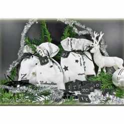 Online Adventskalender XL Säckchen zum befüllen mit gestickten Filz Zahlen, Kinder Erwachsene Advent Stoff Adventskalender