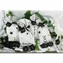 Online Adventskalender XL Säckchen zum befüllen mit gestickten Filz Zahlen, Kinder Erwachsene Advent Stoff Adventskalender
