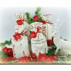 Online Adventskalender XL Säckchen zum befüllen mit gestickten Filz Zahlen, Kinder Erwachsene Advent Stoff Adventskalender